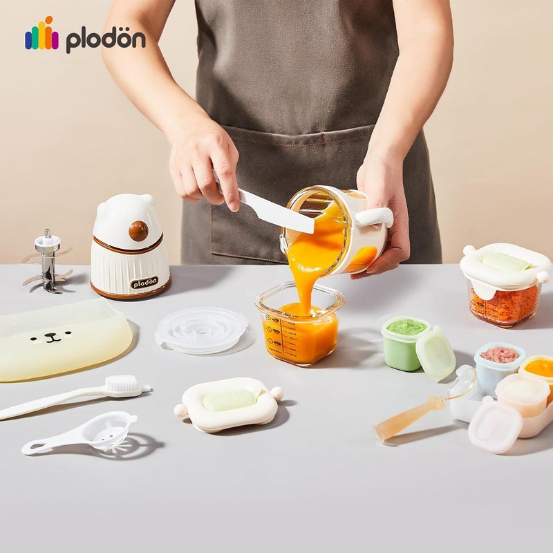 Plodon Baby Food Maker-Food Processor, Fruits, Vegetables, Meats, Potatoes, Avocados, Gift Package with A feeding spoon, A bib, A set of 4 separate food ice cube trays, and Two 200ml food storage - Image 5